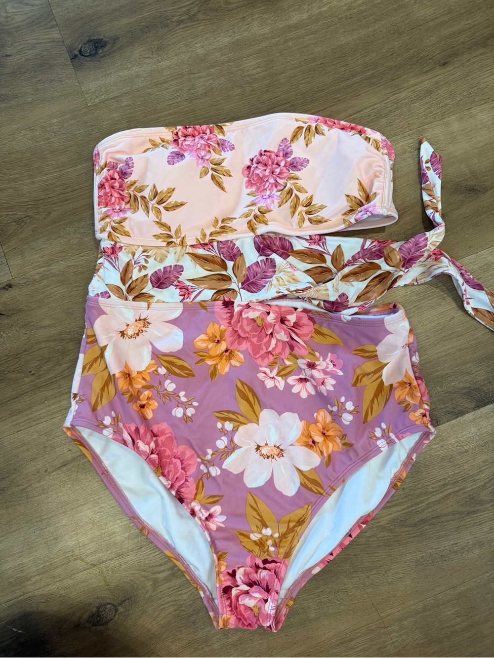 Kona Sol Pink and Purple Floral High-Waist Girls Bikini Set